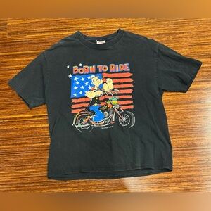 Vintage 80’s AlStyle Tshirt with Popeye motorcycle Born to Ride large VGUC
